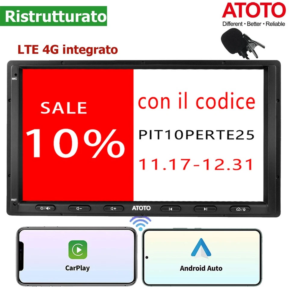 ATOTO S8MS 7" Autoradio 2 Din LTE 4G integrato ChatGPT Android Auto CarPlay 2BT - Immagine 1 di 4