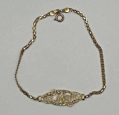 PULSERA DE ESLABONES MAMÁ BISMARCK ORO 14K #1 FLORES ORO ROSA 8" 2,67 GRAMOS Foto 1 de 4