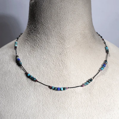 Sky & Rose Dainty~ Turquoise, Pink Tourmaline, Lapis Lazuli Beaded Gems Choker - Image 1 of 4