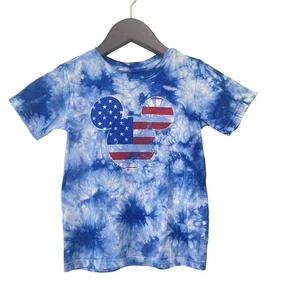 Disney Blue Tye Dyed American Flag Mickey T-Shirt kids sz xs 4 - Picture 1 of 7