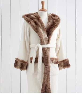 Новый с Ярлыками POTTERY BARN Ombre искусственного меха воротник халат, размер XL кремовый Carmel отделки без капюшона - Изображение 1 из 4