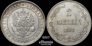 Russia, Finland, Nicholas II, 2 Markkaa 1906, XF+ - Picture 1 of 6