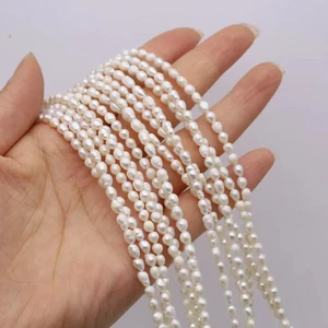 Freshwater Pearl Beads for Necklace Jewelry Making Rice Spacer 3–4mm 1 Strand - Picture 1 of 10