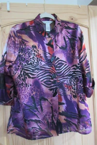 Draper's & Damon's Blouse Womens Large Purple Animal Print Button Up 90s Style - Picture 1 of 16