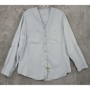 Chicos Blouse 2 US Large Chambray Button Front Pockets Lightweight Minimalist - Picture 1 of 9