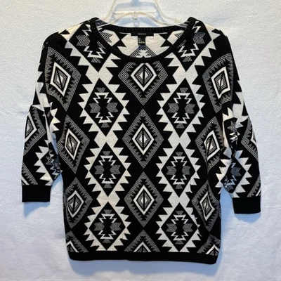 Forever 21 Sweater Womens Small 3/4 Sleeve Black & White Aztec Geometric Tribal - Image 1 of 4