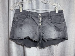 Billabong Button Fly Raw Hem Distressed Black Gray Jean Short Size 26 - Picture 1 of 5