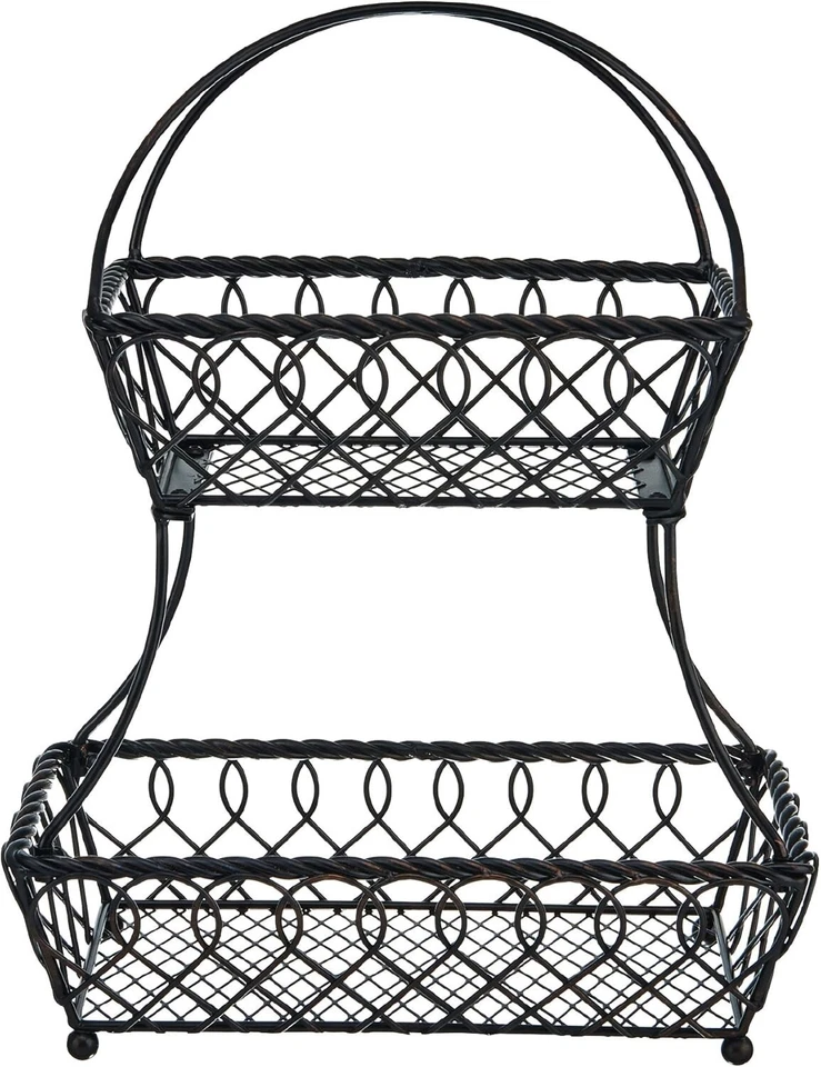 Gourmet Basics by Mikasa 5169089 Loop Lattice Basket Wire 2 Tier Black