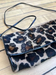 Franchi Collection Calf Hair Leather Trimmed Suede Lined Clutch Animal Print - Picture 1 of 6