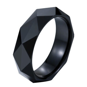 Multi-faced Cutting Tungsten Carbide Wedding Band Men Women Promise Ring Black