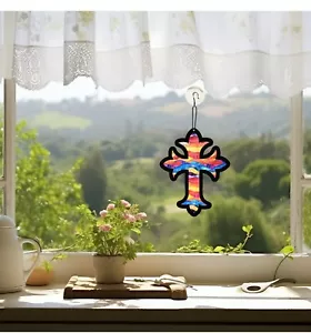 Colorful Sun Catcher-Hang On Your Window-Beautiful, Unique Window Art - Cross - Picture 1 of 4