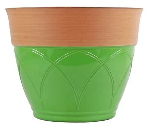 Garden Elements Colored Rim Large Plastic Planter, Green, 15" - Picture 1 of 5