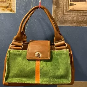 Orla Kiely Handbag Satchel Purse Leather in Green Brown USED Good Condition - Picture 1 of 10