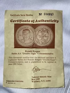 RONALD REAGAN COMMEMORATIVE DOUBLE EAGLE COIN 1984 40th PRESIDENT - Picture 1 of 4