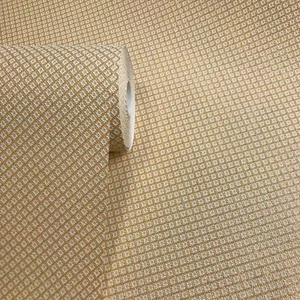 15m Wallpaper textured plain diamonds wall coverings rolls ivory gold metallic  - Picture 1 of 12