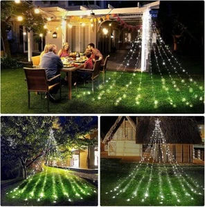 Solar LED Star Waterfall Light Christmas Tree Decor String Lights Lamp W/ Remote - Picture 1 of 15