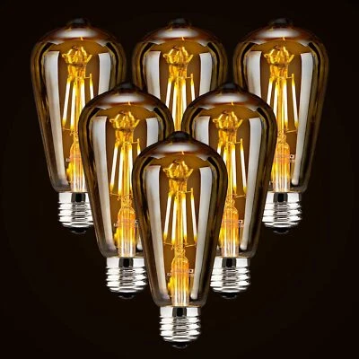 6x Vintage E27 ST64 Filament LED Light Bulb 4W Industrial Edison Lamp Warm White - Image 1 of 4