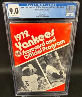 CGC 9.0 1972 New York Yankees Vs. Tigers Program HIGHEST GRADED Bobby Murcer! - Image 1 of 3