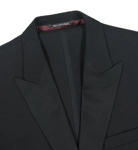 Men's 46 L Jack Victor Peak Satin Lapel Black Stripes Super 100's Wool Tuxedo - Picture 1 of 17