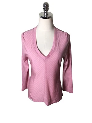 Top Club Monaco para mujer talla grande rosa rayas manga larga cuello en V Tencel Foto 1 de 4