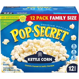 Pop Secret Popcorn, Kettle Corn Microwave Popcorn, 3 oz Sharing Bags, 12 Ct - Picture 1 of 7