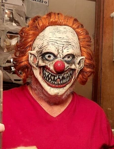 Scary Killer Clown Mask w/ Bronze & Gold Hair Wig Costume Accessory Adult/Teens - Picture 1 of 8