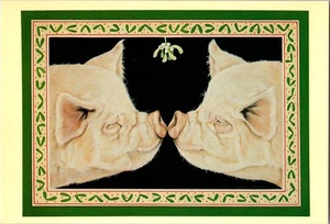 Postcard Season Greetings Pigs Under the Mistletoe Happy Holidays Christmas - Picture 1 of 2
