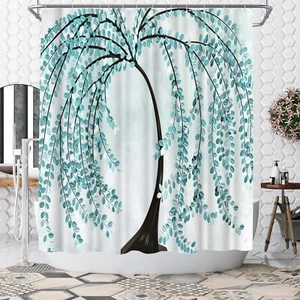 Teal Shower Curtain Turquoise Tree Shower Curtain Bathroom Decor Polyester - Picture 1 of 5