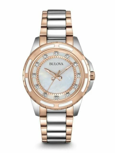 Bulova 98P134 32mm Analog Stainless Steel with Diamonds Woman's Wrist Watch