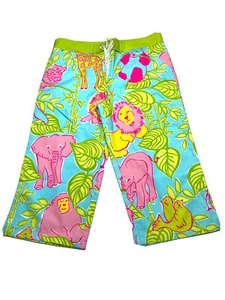 Lilly Pulitzer Girls Green Pink Zoo Animals Print Bermuda Beach Shorts Sz 12 - Picture 1 of 10