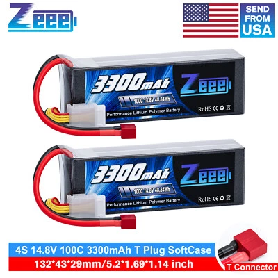2xZeee 4S Lipo Battery 3300mAh 14.8V 100C T Plug for RC Car Heli Plane UAV Drone - Image 1 of 4
