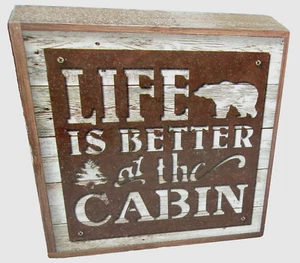 RUSTIC TABLE Sitter ~ LIFE IS BETTER AT THE CABIN~ 4" X 4" X 1" - Picture 1 of 1