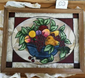 2x, The Robbins Nest hand painted 'stained glass' w/h wood frame 19.5inx 15.5in - Picture 1 of 12