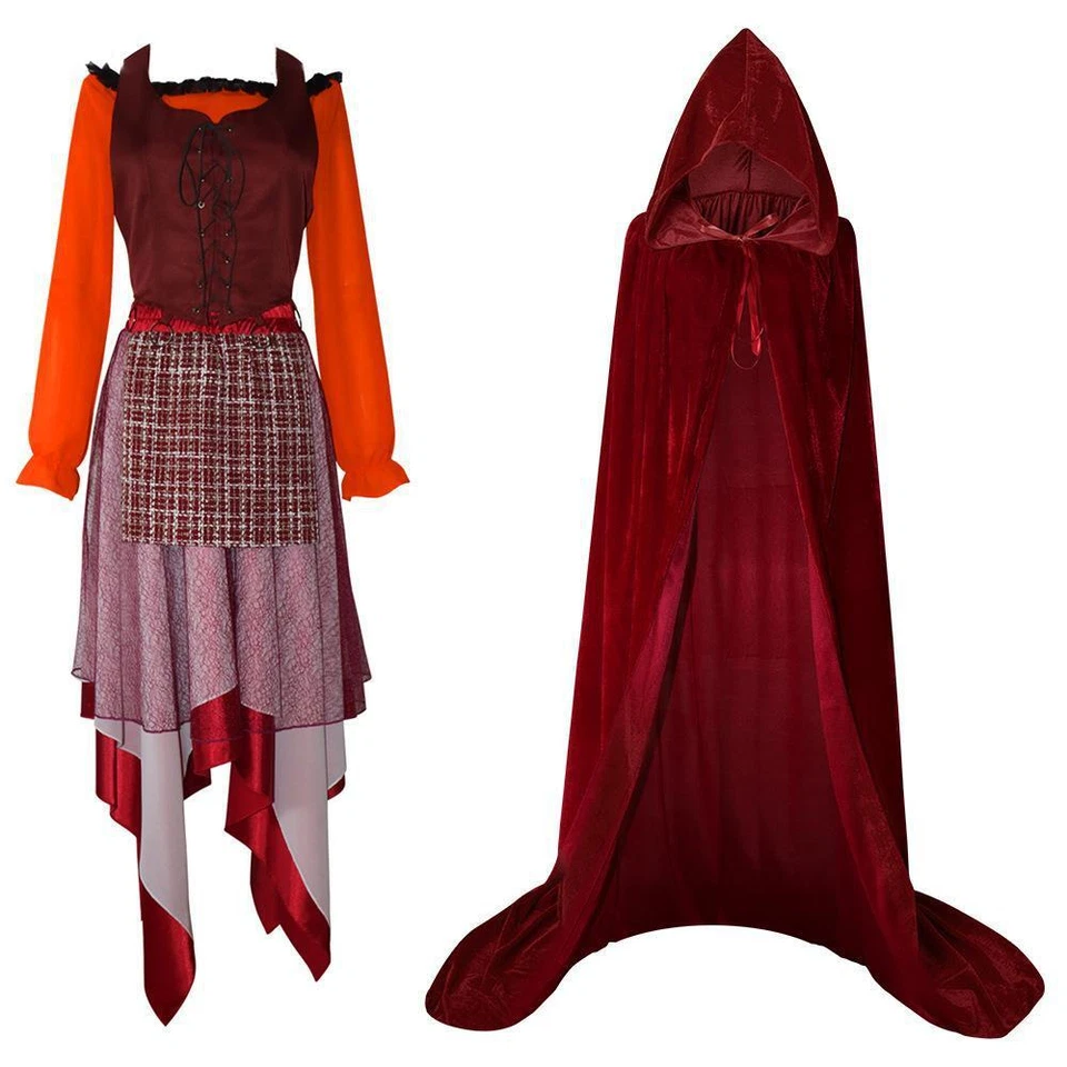 Hocus Pocus Mary Sanderson Cosplay Costume Dress Outfit Cloak Full Set Halloween - Image 1 of 4