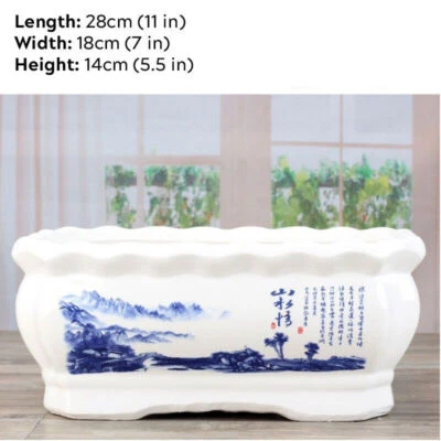 8-11" Large Rectangular Bonsai Pot White Glossy Ceramic Chinese Shallow Planter - Image 1 of 4