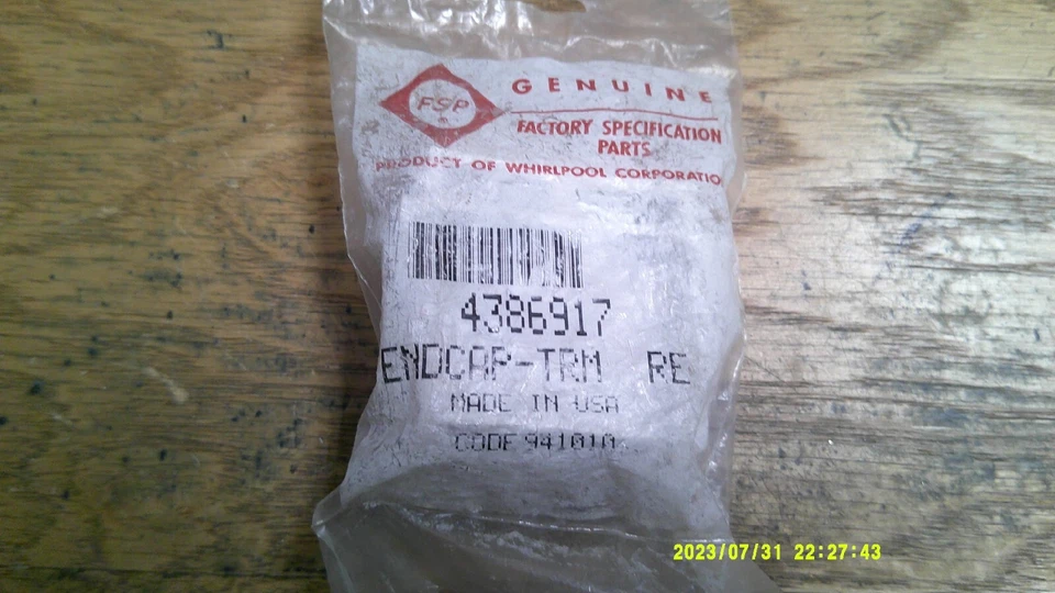 Whirlpool 4386917 Part Number D ENDCAP-TRM