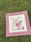 VINTAGE TAPESTRY EMBROIDERED PICTURE HAND STITCH ready to frame GIRLS INITIAL  K