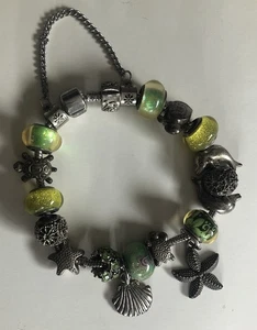 Ocean Sea Trinket Bracelet Charms Green Plastic Beads Safety Chain Silver 925 - Picture 1 of 7