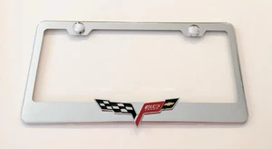3D Corvette Emblem Stainless Steel License Plate Frame Rust Free W/ Caps - Picture 1 of 4