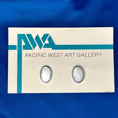 Pink Oval Mother of Pearl Sterling Stud Earrings Pacific West Art Gallery - Image 1 of 4