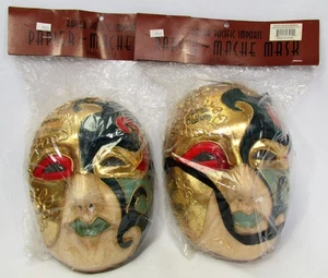 Lot of 2 Papier Mache Carnaval Mardi Gras Mask Bauer Pacific Paper Mache Adult - Picture 1 of 1