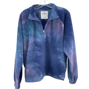 Hollister Women's Size XS Blue/Purple Tie-Dye 1/4 Zip Fleece Pullover Sweatshirt - Picture 1 of 4
