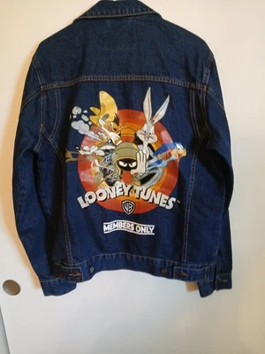 Looney Tunes Members Only Cartoon Blue Denim Jean Jacket Size Medium New - Image 1 of 4