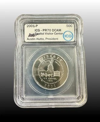 🔥Rare 2001-P PR70 DCAM Capitol Visitor Center Half Dollar Austin Hutto🔥 - Image 1 of 2