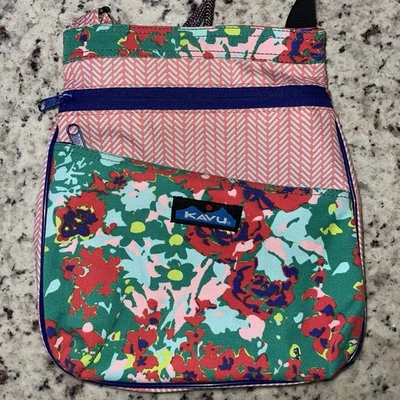 Bolso Bandolera Kavu Cuerda Estampado Geo Floral Rojo Verde Cremallera 100% Algodón Para Mujer’s Foto 1 de 4