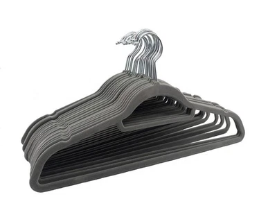 Matec 20er Set graue Samt Kleiderbügel rutschfest 45 cm breit schmal robust g... - Bild 1 von 4