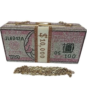 Handbag Purse New Money Rhinestone Clutch 2 Type Handles Bling Maximalist Club - Picture 1 of 16