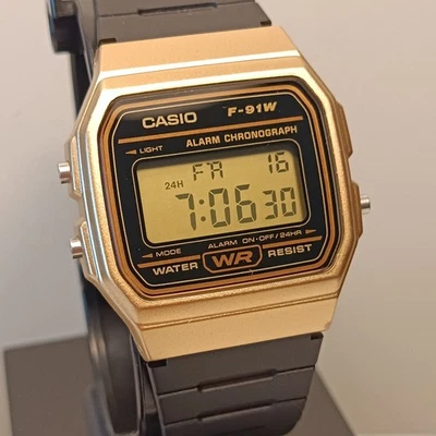 Casio F-91W Gold Tone Black Strap, Alarm Digital, Water Resistant  - Image 1 of 4