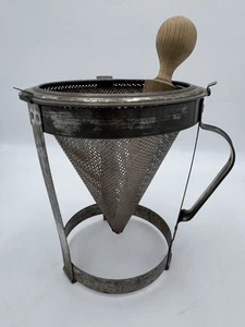 Antique Cone Sieve Food Mill Strainer on Tripod w Wood Pestle Masher EUC - Picture 1 of 8