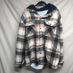 Matix Mens Size 2XL Plaid  Sherpa-Lined Hooded Button Up Jacket Coat - Picture 1 of 21